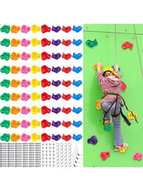 72 Pcs Colorful Kids Rock Wall Climbing Holds Set with Screws for DIY Playground